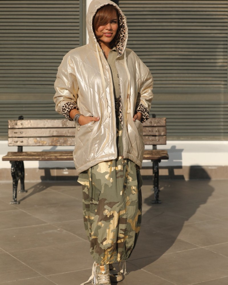 METAL GOLD RENK KAPŞONLU İTHAL MONT