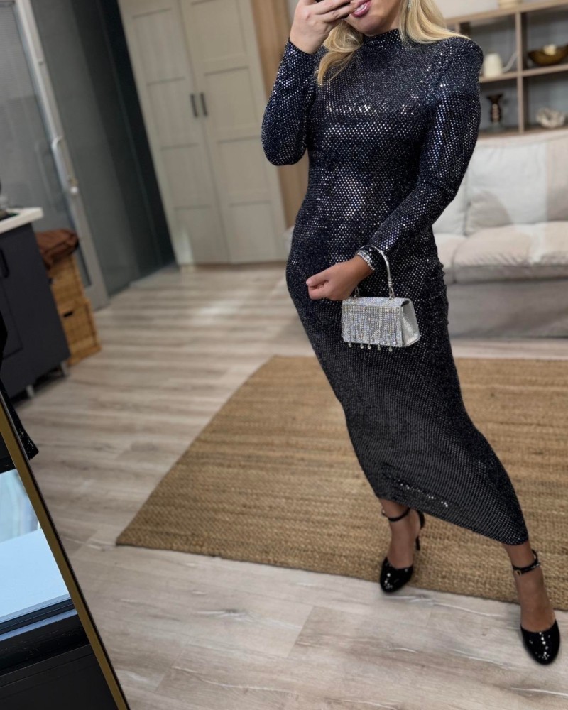 PUL DETAY LİKRALI KALEM ELBİSE