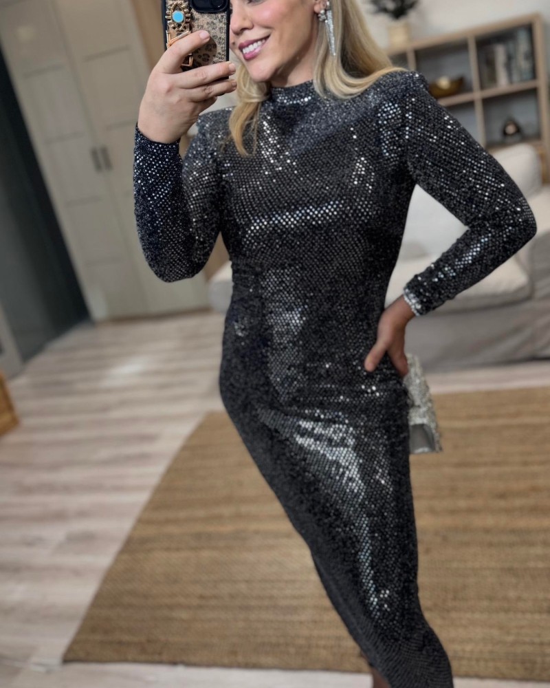 PUL DETAY LİKRALI KALEM ELBİSE