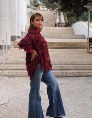 PÜSKÜL DETAYLI GÖMLEK BORDO