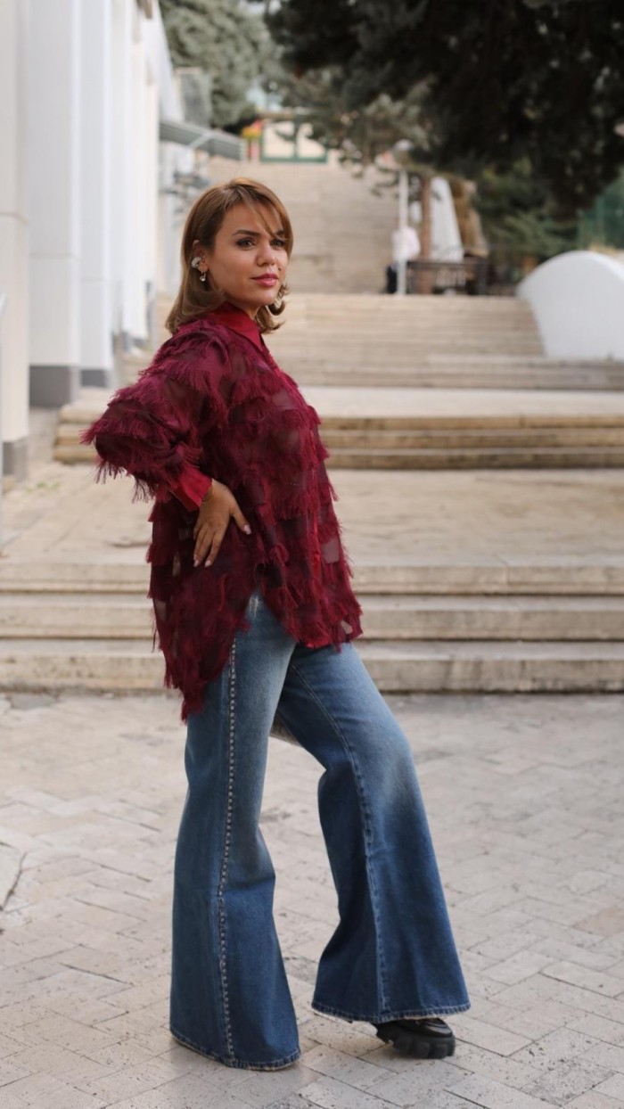 PÜSKÜL DETAYLI GÖMLEK BORDO