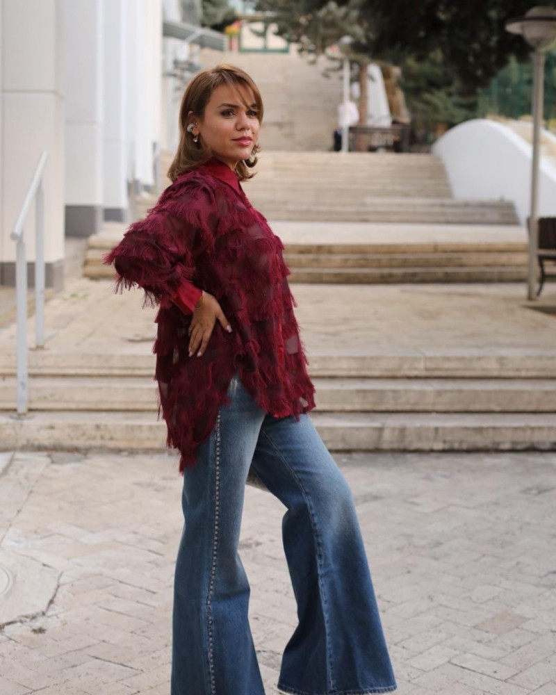 PÜSKÜL DETAYLI GÖMLEK BORDO