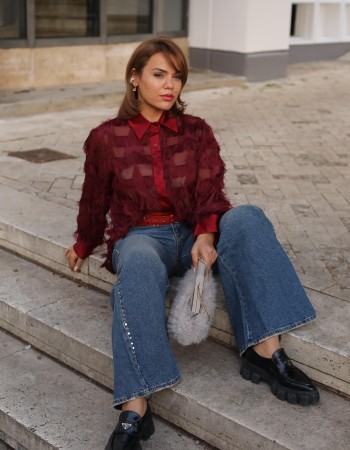 PÜSKÜL DETAYLI GÖMLEK BORDO