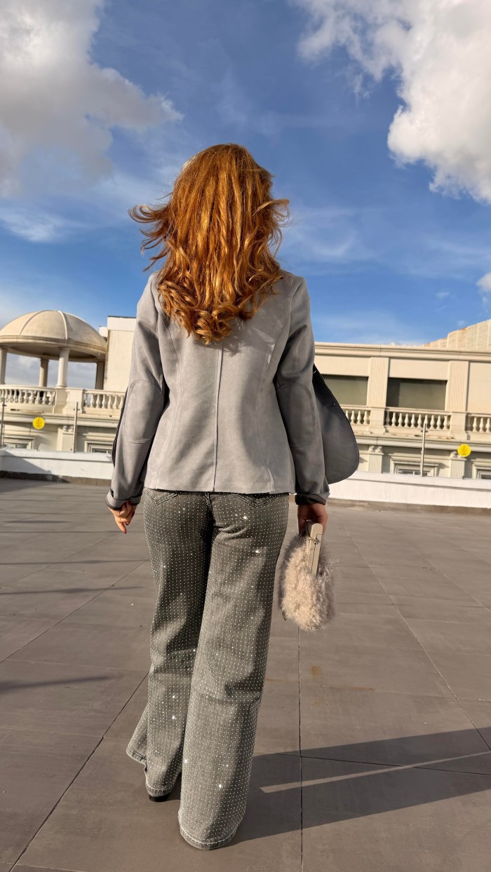 SÜET BLAZER CEKET GRİ