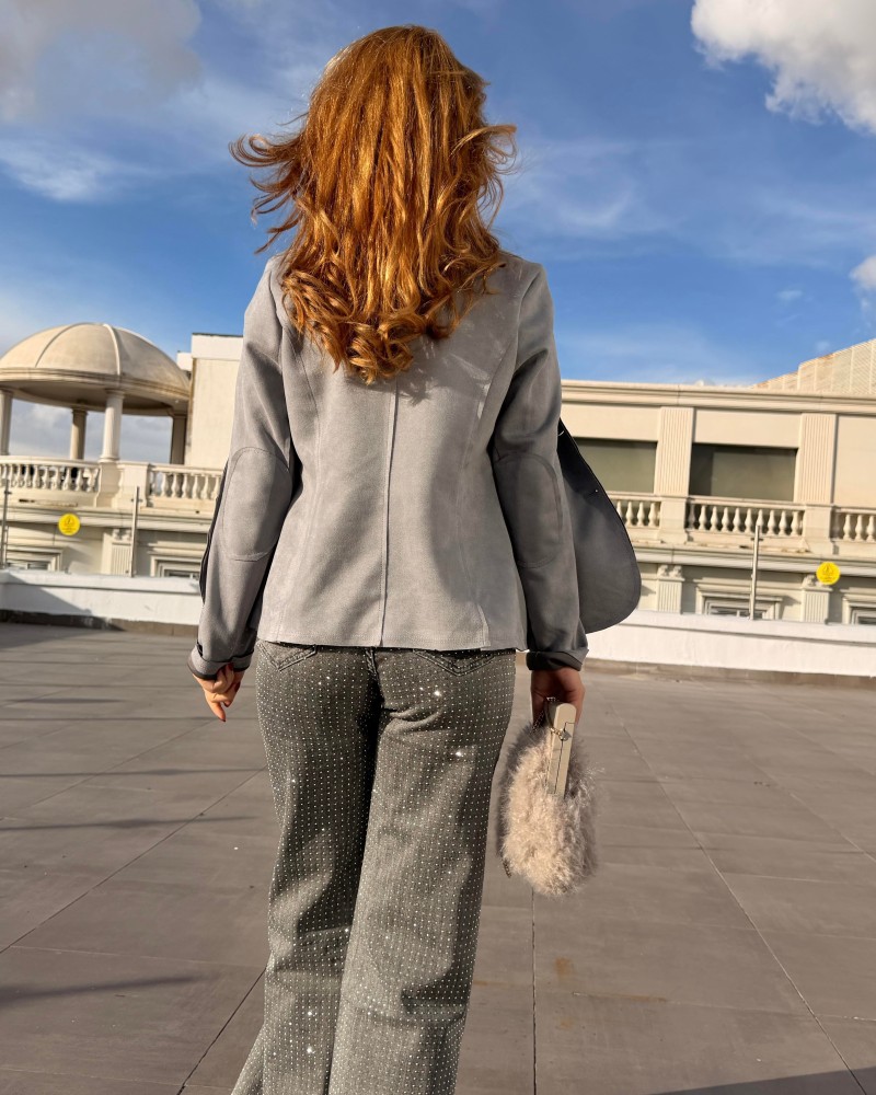 SÜET BLAZER CEKET GRİ