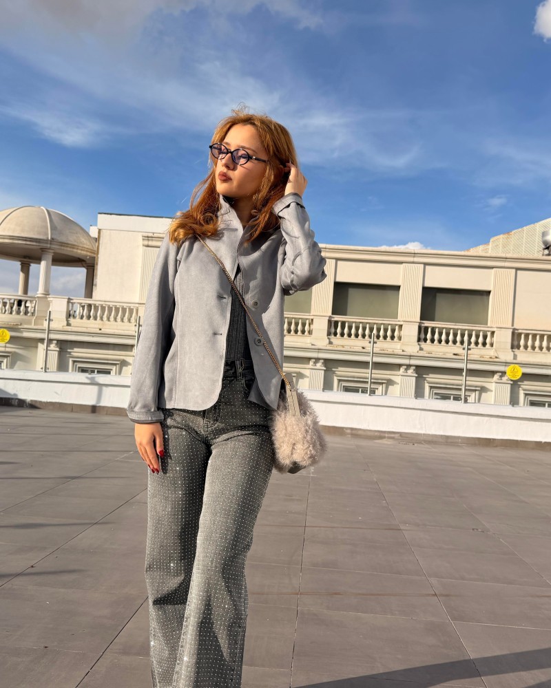 SÜET BLAZER CEKET GRİ