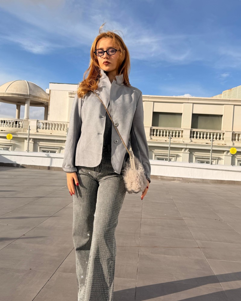 SÜET BLAZER CEKET GRİ