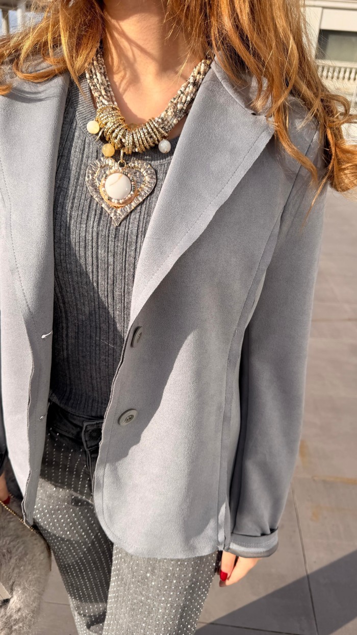 SÜET BLAZER CEKET GRİ