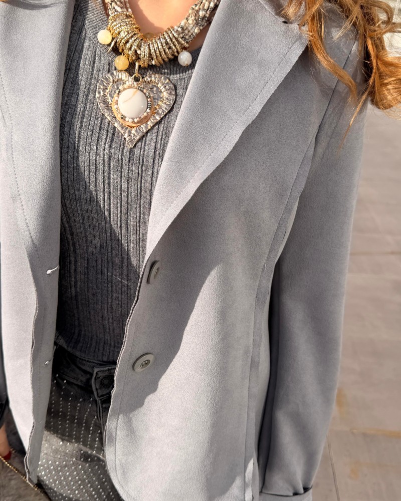 SÜET BLAZER CEKET GRİ