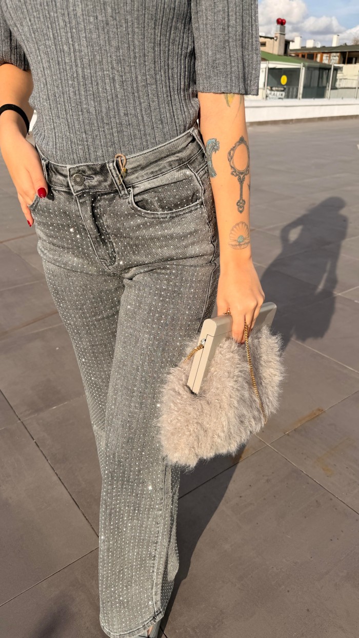 TAŞLI İTHAL GRİ JEAN