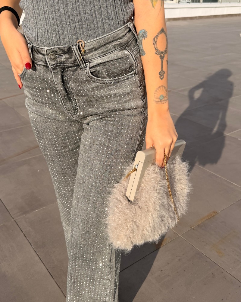 TAŞLI İTHAL GRİ JEAN