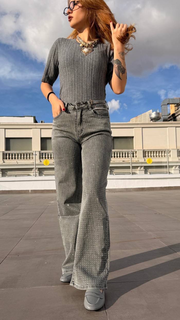 TAŞLI İTHAL GRİ JEAN