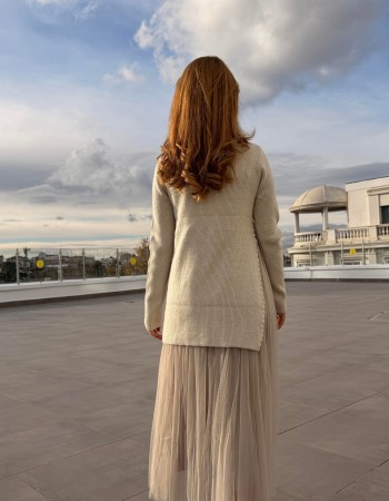 TÜTÜ ETEKLİ TRİKO ELBİSE KREM